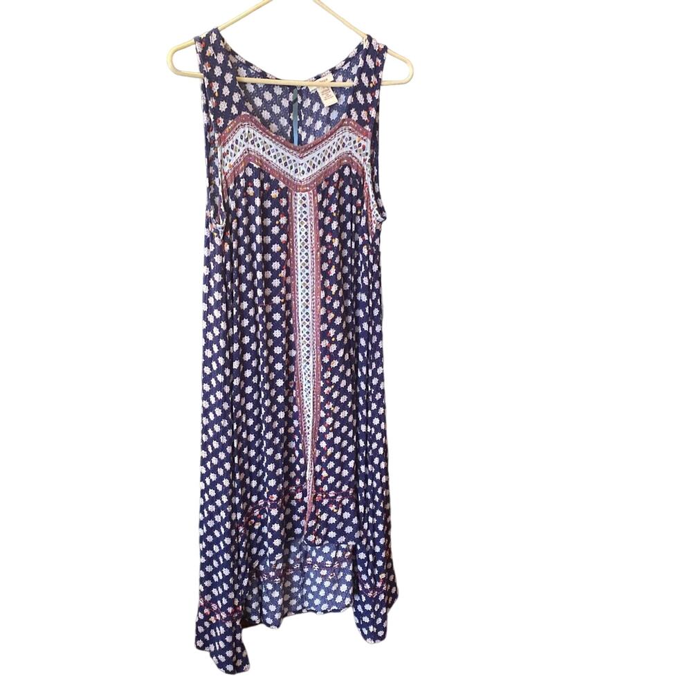 Sundance Women's Aztec Print Rayon Embroidered Sleeveless Midi Dress Blue Large - Picture 1 of 7